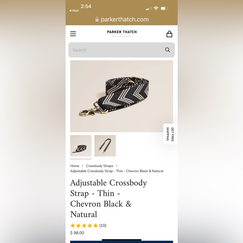 NEW UNOPENED - Parker Thatch adjustable strap black tan chevron
